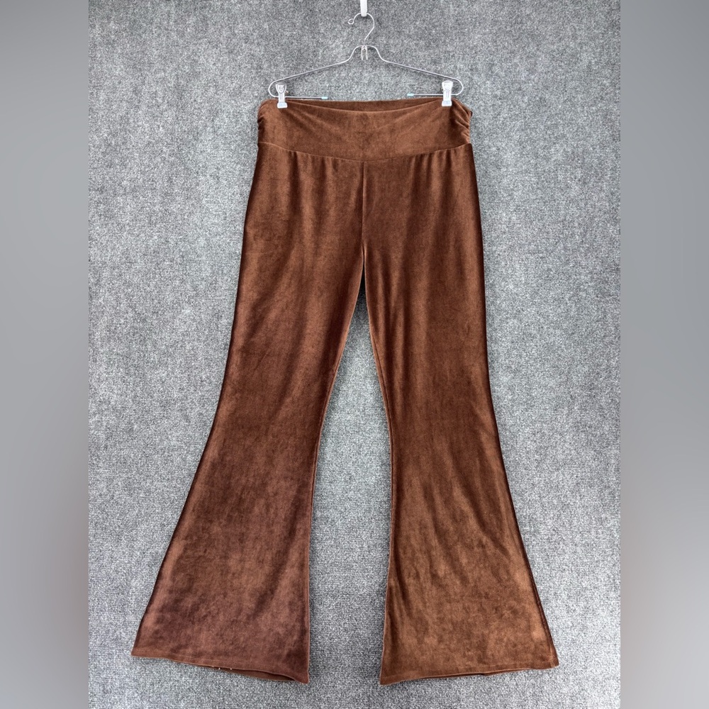 Earthbound Brown Velour Pull On High Rise Flare Leg Pants Womens XXL Hippie Boho
